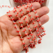 Red Coral Cluster Dangle 925 Sterling Silver Wire Chains